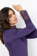 Lace Neck & Cuff T-Shirt - Dark Grape