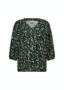 Vickie V Neck Print Blouse - Dark Pine