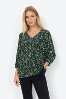 Vickie V Neck Print Blouse - Dark Pine