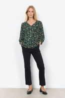 Vickie V Neck Print Blouse - Dark Pine