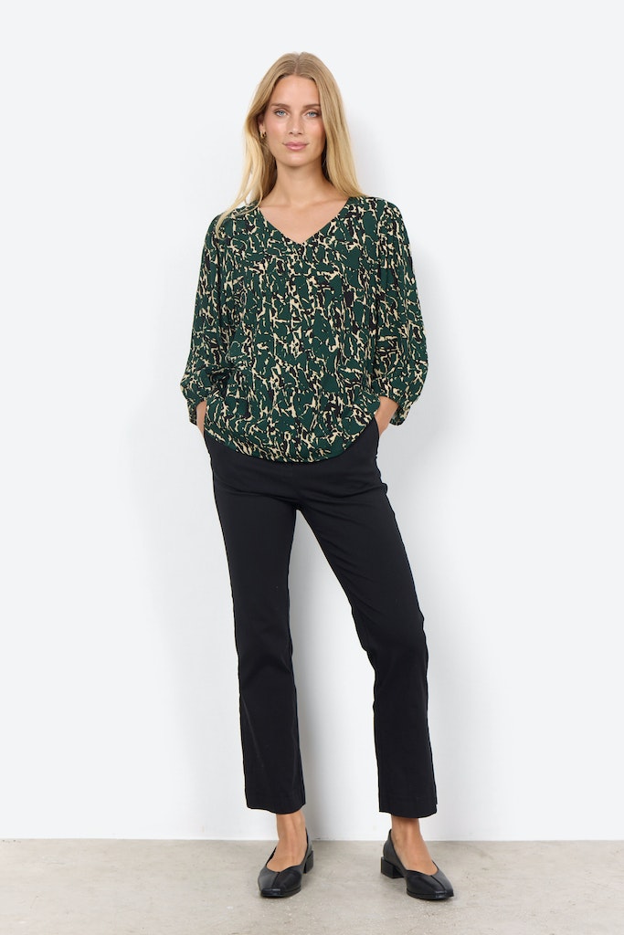 Vickie V Neck Print Blouse - Dark Pine