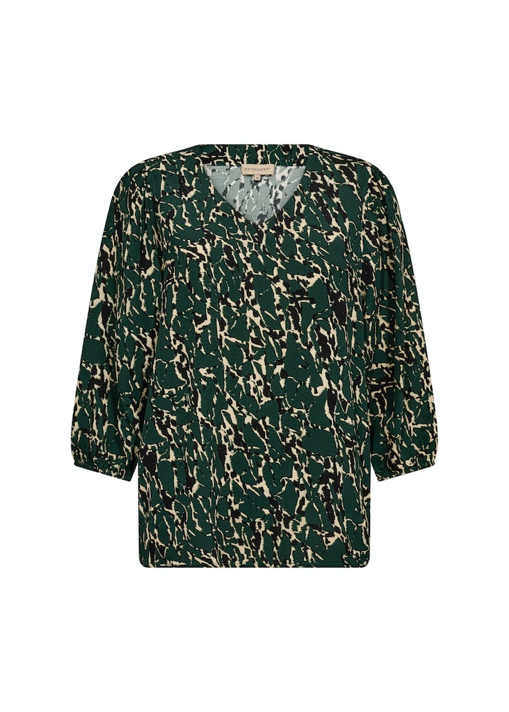 Vickie V Neck Print Blouse - Dark Pine