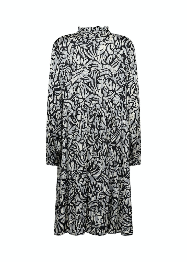 Vian Split Neck Print Dress - Stone Grey