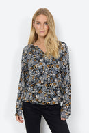 Soyaconcept Split Neck Print Blouse - Black