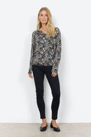 Soyaconcept Split Neck Print Blouse - Black