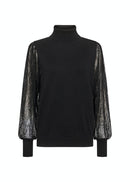 Lace Balloon Sleeves Jumper - Black