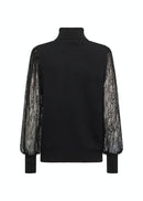 Lace Balloon Sleeves Jumper - Black