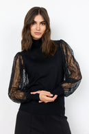 Lace Balloon Sleeves Jumper - Black