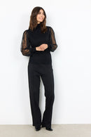 Lace Balloon Sleeves Jumper - Black
