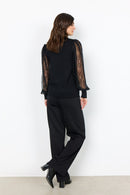Lace Balloon Sleeves Jumper - Black