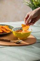 Yellow and Blue Geometric Stoneware Nibble Bowl - 12cm