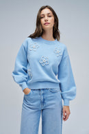 Knit Sweater with Pearls - Blue