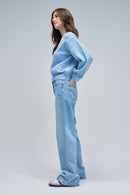 Knit Sweater with Pearls - Blue