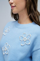 Knit Sweater with Pearls - Blue