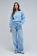 Knit Sweater with Pearls - Blue