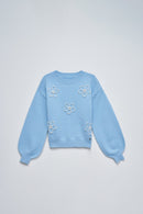 Knit Sweater with Pearls - Blue