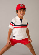 Short Sleeve Polo -Tomato &  Cream