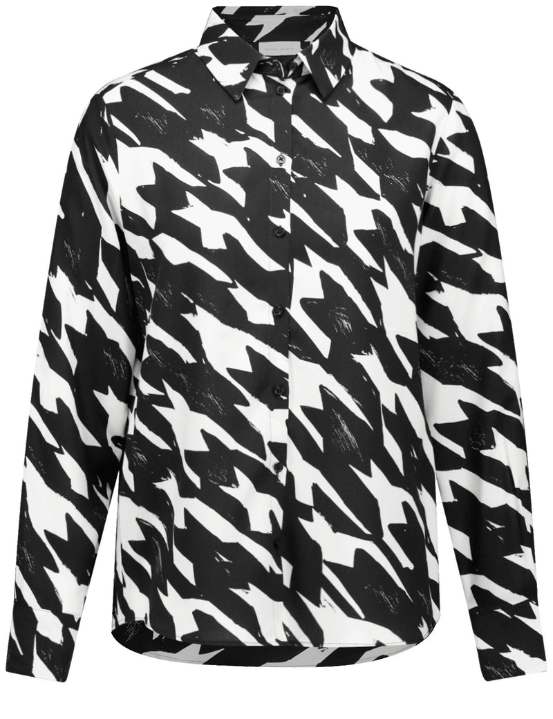 Symbiotic Red Print Blouse - Black/ecru Houndstooth
