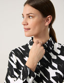 Symbiotic Red Print Blouse - Black/ecru Houndstooth