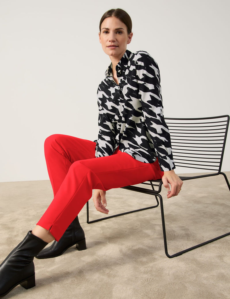 Symbiotic Red Print Blouse - Black/ecru Houndstooth