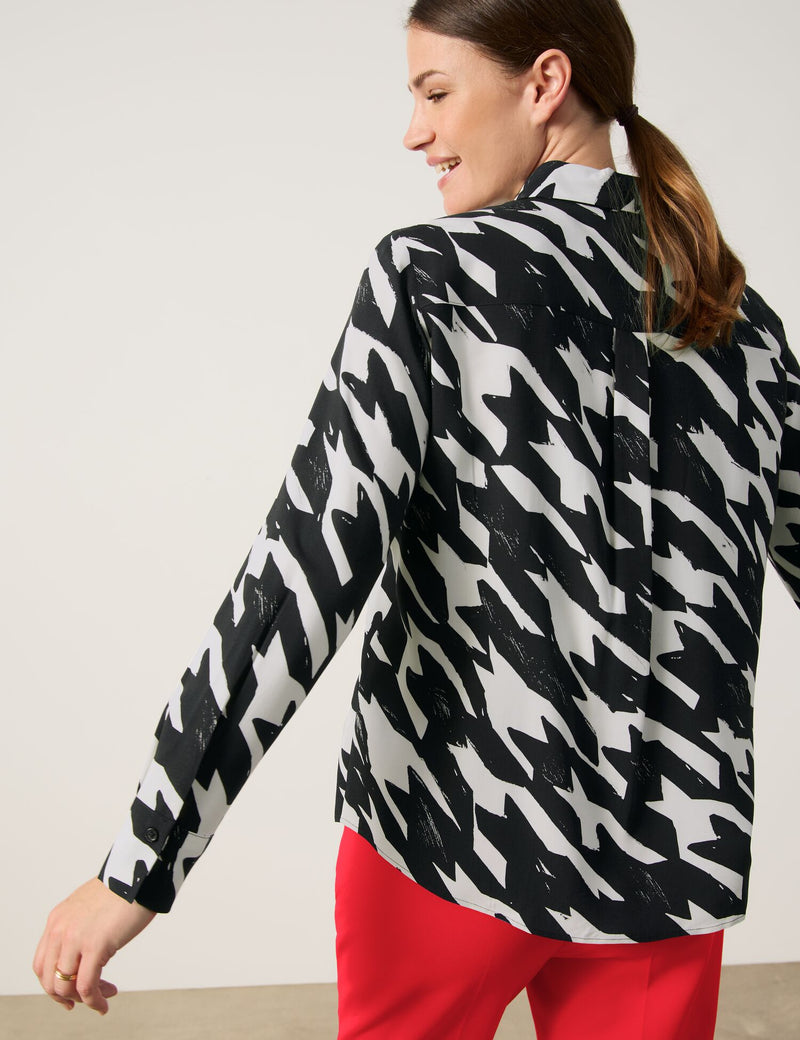 Symbiotic Red Print Blouse - Black/ecru Houndstooth