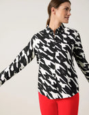 Symbiotic Red Print Blouse - Black/ecru Houndstooth
