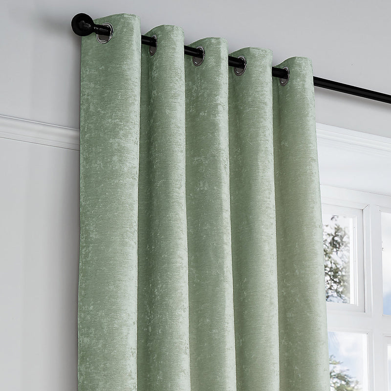 Textured Chenille Eyelet Readymade Curtain - Green