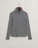 Striped Ribbed TurtleNeck Jumper - Evening Blue