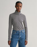 Striped Ribbed TurtleNeck Jumper - Evening Blue