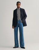 Striped Ribbed TurtleNeck Jumper - Evening Blue