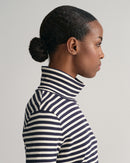 Striped Ribbed TurtleNeck Jumper - Evening Blue