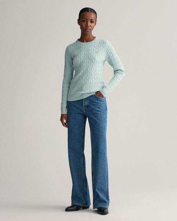 Cable Round Neck Jumper - Dusty Turquoise