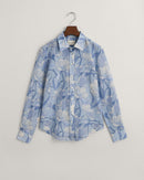 Magnolia Print Cotton Silk Shirt - Dove Blue