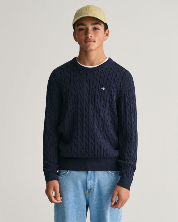 Shield Cable Round Neck Jumper - Evening Blue
