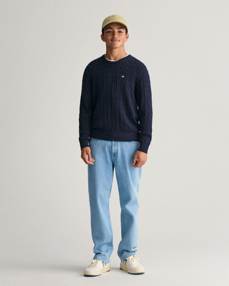 Shield Cable Round Neck Jumper - Evening Blue
