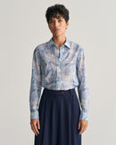 Magnolia Print Cotton Silk Shirt - Dove Blue