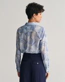 Magnolia Print Cotton Silk Shirt - Dove Blue