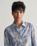 Magnolia Print Cotton Silk Shirt - Dove Blue