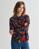 Rose Print Blouse - Classic Blue