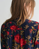 Rose Print Blouse - Classic Blue