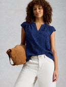 Amelia Embroidery Top - Indigo