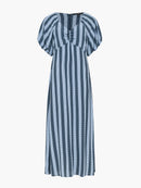 Fran Lizzie Puff Sleeve Midi Dress - Blue Stripe