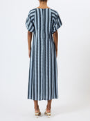 Fran Lizzie Puff Sleeve Midi Dress - Blue Stripe