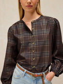 Lana Check Cord Top - Brown Multi