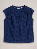 Amelia Embroidery Top - Indigo