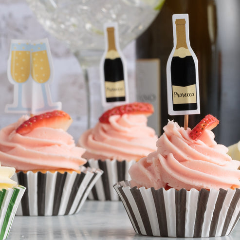 48 Prosecco Cupcake Case and Toppers