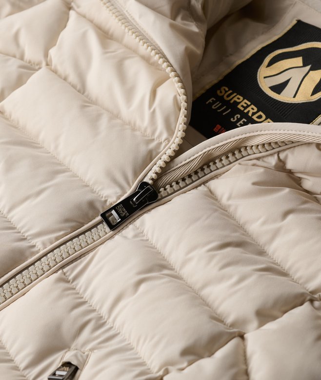 Fuji FauxFur Hood Longline Coat - Rainy Day Grey