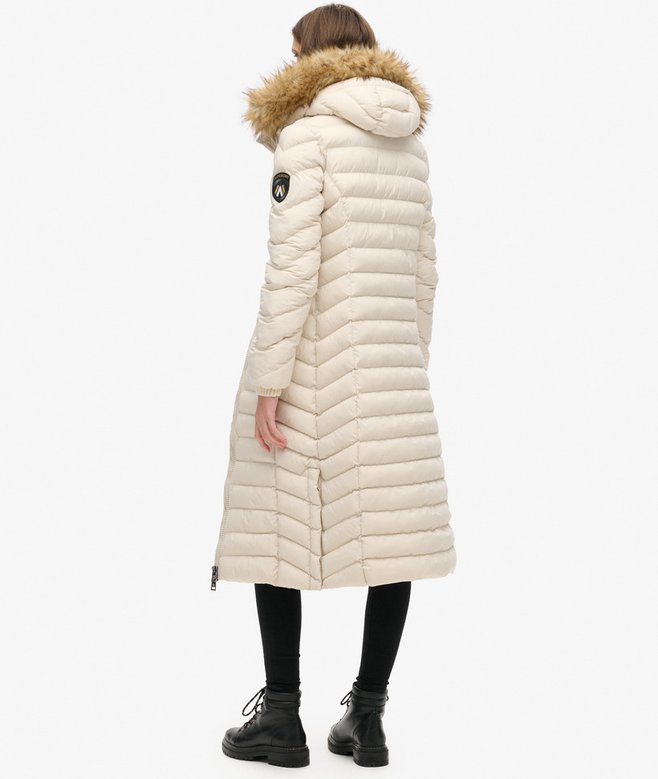 Fuji FauxFur Hood Longline Coat - Rainy Day Grey