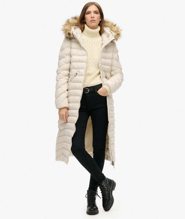 Fuji FauxFur Hood Longline Coat - Rainy Day Grey
