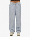 Cotton Stripe Elastic Trouser - Azure Blue Stripe Oxford